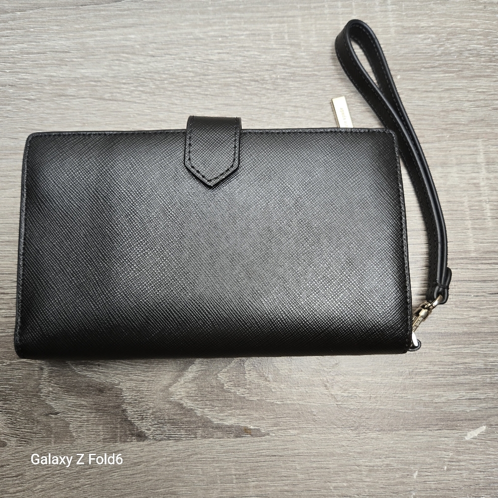 Kate Spade New York Black Leather Wristlet Wallet Zip Around Organizer NWT - Picture 2 of 11